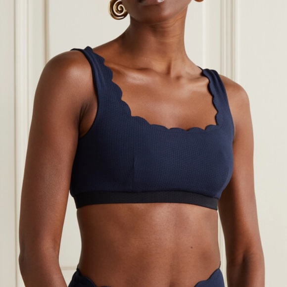 Marysia Swim Other - M MARYSIA Mini Palm Springs Scalloped Bikini Swimsuit Top Black Indigo Navy Blue